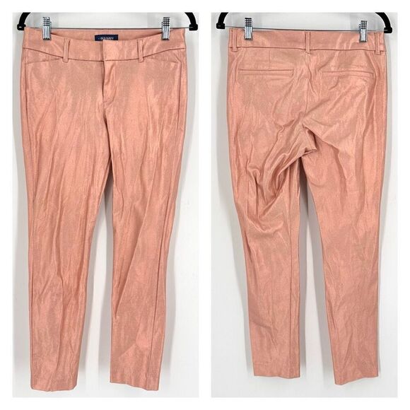 Old Navy Mid-Rise Coated Pixie Ankle Pants for Women Metallic Rose Gold Size 4 - Picture 5 of 13